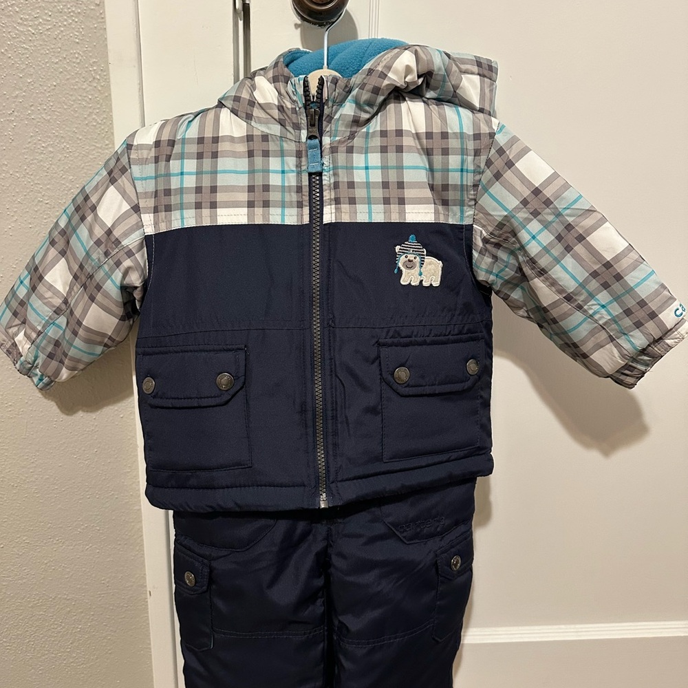 Carter's Blue and Gray Plaid Jacket and Pants Set